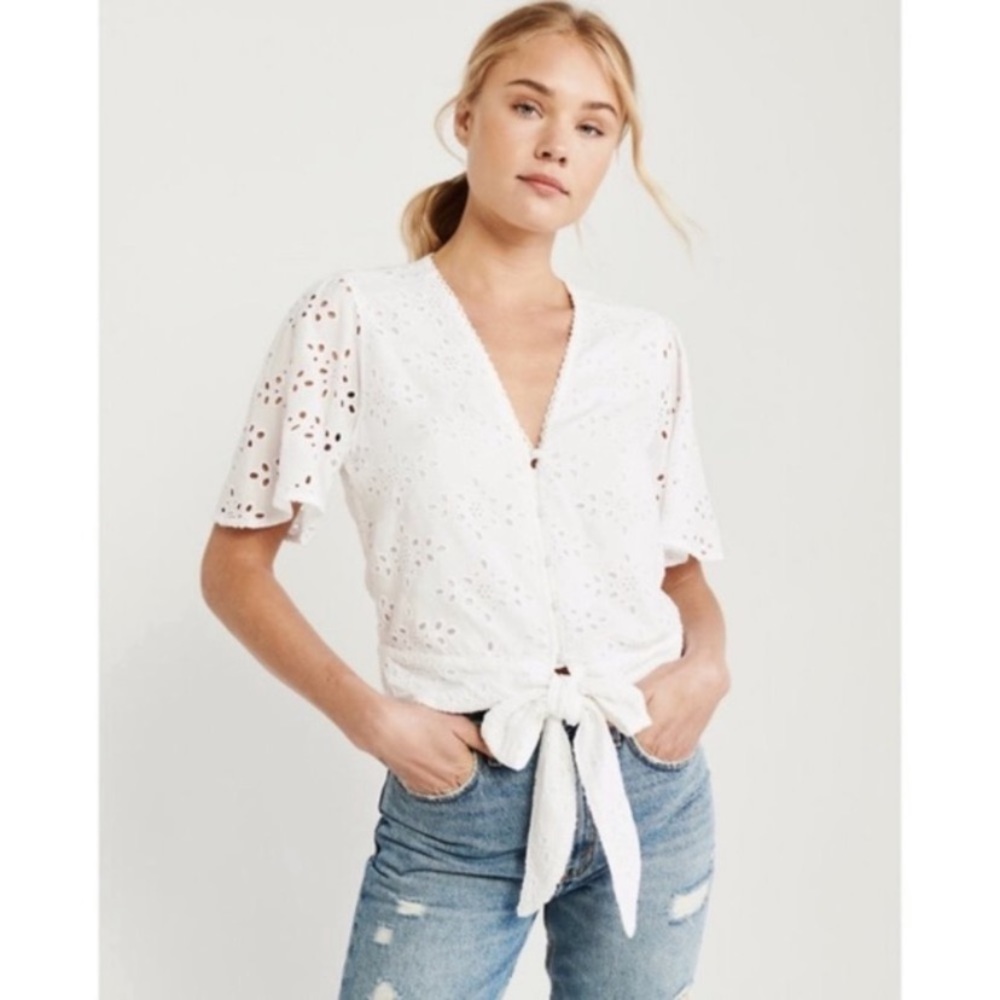 Abercrombie & Fitch eyelet front tie blouse